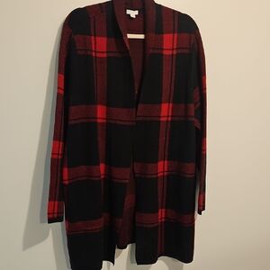 J. Jill Red and Black Knit Cardigan